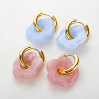 Bijoux rose bleu fleur pendentif boucles d'oreilles créoles en acier inoxydable 316L 18K plaqué or boucles d'oreilles pour femmes