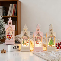 Lanterne LED portable en forme de maison 3D style église de Noël, IP33, à piles, lumière de nuit violette, pour table festive