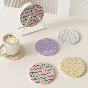 Ins Design moderne boue <span class=keywords><strong>de</strong></span> diatomée ronde vérifier dur café thé caboteur isolation thermique bureau antidérapant absorbant réutilisable napperon - Product Image 3