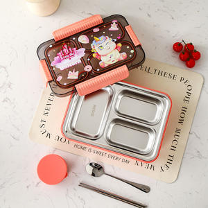 กล่องข้าวสแตนเลสลายการ์ตูนพร้อมช่องเก็บอาหารแบบปิดสนิทสำหรับสำนักงานและนักเรียน สีชมพู สีฟ้า สีเขียว สีม่วง - Product Image 2