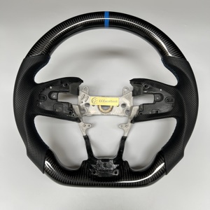 Volant de course sportif à fond plat en fibre de carbone véritable personnalisé avec cuir perforé et bande bleue - Product Image 1