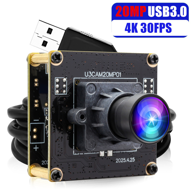 ELP 20MP 27.5FPS USB 3.0 Camera Module AR2020 High Speed 4K 30FPS UVC Industrial Machine Vision Webcam Wide Angle No Distortion