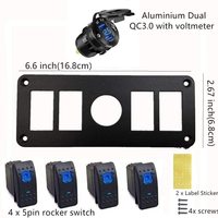 Nouveau panneau de commutation à 4 interrupteurs à bascule avec chargeur USB double QC3.0, voltmètre, étanche, 12V-24V DC pour voitures, camions, bateaux, camping-cars