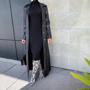 Abrigo Largo de Cuero PU para Mujer, Estilo Urbano, con Cuello y Botones, para Otoño/Invierno - Product Image 3