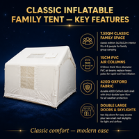Tente pneumatique classique de luxe 7,5 m² en Oxford 420D, double entrée, deux hublots, colonnes d'air en PVC de 15 cm, imperméable, robuste pour le camping