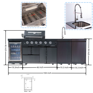 Amerikaanse moderne zwarte 304 roestvrijstalen mobiele gasgrill BBQ modulaire buitenkeuken eiland voor terras - Product Image 3