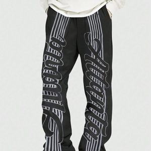 กางเกงวอร์มขายดีสไตล์ฮิปฮอปอเมริกันลายทางลำลองทรงขากว้างสำหรับผู้ชาย กางเกงจ็อกเกอร์ไนลอนทรงตรงพร้อมโลโก้สั่งทำได้ - Product Image 2
