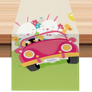 Colorful Linen Easter Bunny <b>Table</b> <b>Runners</b> Farmhouse Dresser Scarves <b>Table</b> Decor for Kitchen <b>Dining</b> <b>Table</b> Party Decoration - Product Image 2