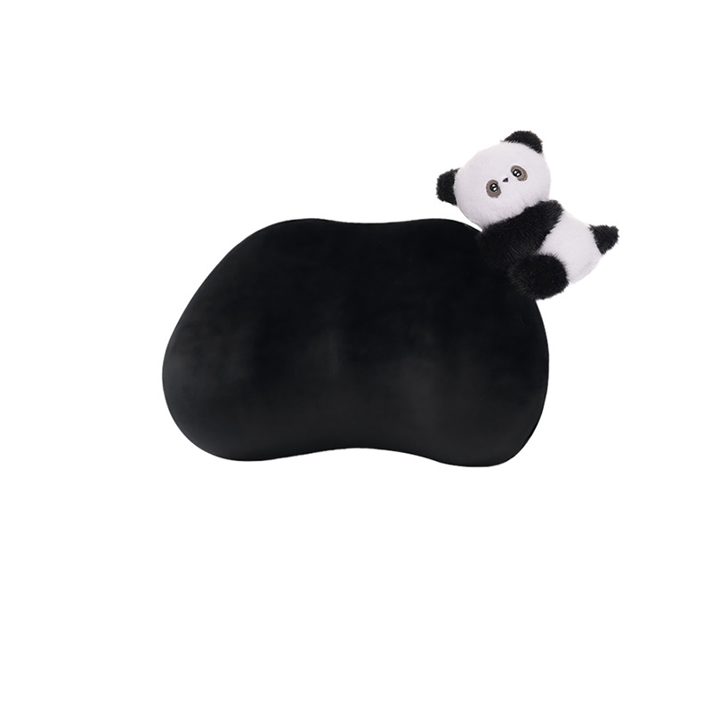 Plush minimalist memory foam headrest with black panda sticker
