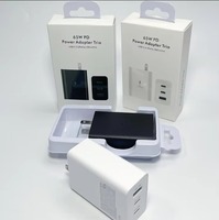 Cargador de Pared de 65W PD y QC2.0 con 2 Puertos USB-C + 1 Puerto USB-A, Enchufes EU/UK/US, Portátil para S26/S25
