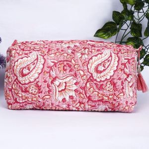 Women Eco-Friendly Cotton Makeup Organizer Bags Custom Floral Print Wash for Bag Travel Portable <b>Storage</b> Quilted Zipper - Product Image 5