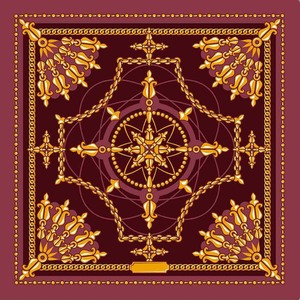 70x70cm Ornate Baroque Chain Print Polyester Satin <b>Square</b> <b>Scarf</b> Luxury Compass Motif Neck <b>Scarves</b> for Women - Product Image 3