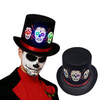 Cappello a Cilindro Luminoso a LED con Teschio di Zucchero per il Giorno dei Morti, Cappello Luminoso a LED per Feste di Halloween