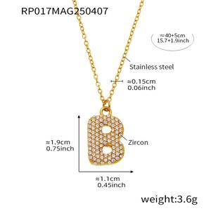 Collar con colgante de letras exageradas de circonita de 26 letras, chapado en oro PVD de 18K, de acero inoxidable 316L, con dijes de letras burbuja de lujo - Product Image 6