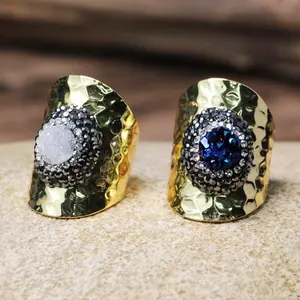 LS-A1016令人惊叹的男士珠宝镀金密镶钻石戒指天然德鲁兹石时尚戒指开口袖口戒指