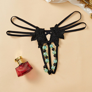 Ding Zhi Mei String sexy pour femme, sans entrejambe, en nylon, forme triangulaire avec perles, style européen, accessoires intimes - Product Image 1