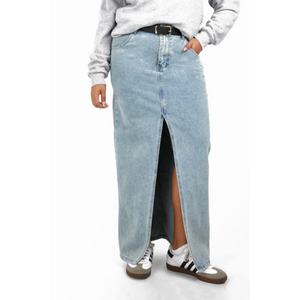 Nouvelle arrivée, jupe longue en jean décontractée d'été pour femmes, taille haute, vintage, bleu clair, fente avant - Product Image 1