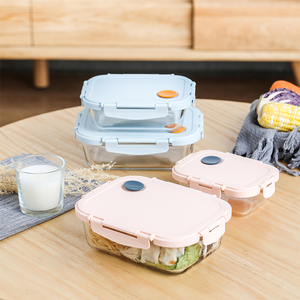 Cao <span class=keywords><strong>Borosilicate</strong></span> lò vi sóng an toàn kín vòng Crisper Bộ hình chữ nhật bữa ăn chuẩn bị Hộp Ăn Trưa vuông thủy tinh thực phẩm lưu trữ container - Product Image 4