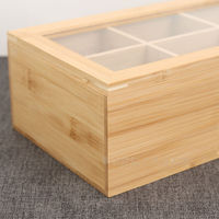 Boîte de rangement en bambou naturel avec couvercle transparent et tiroir coulissant pour sachets de thé, épices, organisation de la cuisine et du garde-manger