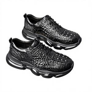 Zapatillas Casuales de Cuero para Hombre - Diseño en Piel de Cocodrilo 100% Negra con Suela Gruesa, Ligeras y Cómodas para Caminar - Product Image 1