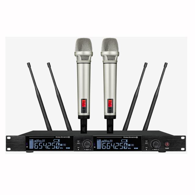 2 Channels True Diversity Wireless Hand/ Clip / Head Microphone with 200m Working Distance