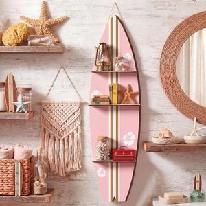 Estantes de pared de madera para tablas de surf, de 3 niveles, con franjas rosas y doradas, para decoración de la sala de estar - Product Image 1