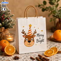 Großhandel Maßgefertigte Langlebige Kraftpapiertüten Niedliche Cartoon Wiederverwendbare Umweltfreundliche Geschenktüten mit Baumwollseilgriff für Weihnachtssüßigkeiten