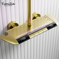 Ensemble de douche moderne de luxe en laiton, finition or brossé, triple poignée, jet doux, massage, lumière LED numérique, eau froide et chaude