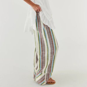 <span class=keywords><strong>Pantaloni</strong></span> <span class=keywords><strong>Palazzo</strong></span> da Spiaggia Larghi da Donna Personalizzati con Strisce Verticali Colorate, Vita Elastica con Coulisse, <span class=keywords><strong>in</strong></span> Misto <span class=keywords><strong>Lino</strong></span> - Produttore - Product Image 3