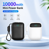 Mini batterie Li-polymère 10000 mAh, Power Bank haute puissance 22,5 W, charge rapide, deux câbles intégrés, chargeur portable, écran LED