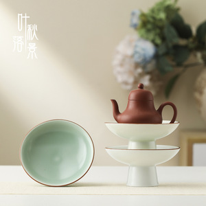 Plato de Frutas de Cerámica Ru Yao con Pedestal, Plato Redondo de Porcelana de Lujo Retro para Fiestas de Té y Aperitivos - Product Image 3