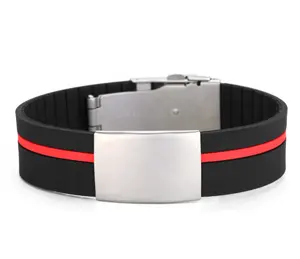 Silicone stripe elite id wristband custom engraved ID WRISTBANDs silicone Emergency ID wrist band bracelet men