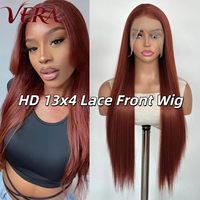 Perruques en Fibre Synthétique Premium Futura Fibra, Vente en Gros, Lace Front HD 13*4, 340g, Rouge-Brun Cuivré, Lisses, Mat, Résistantes à la Chaleur