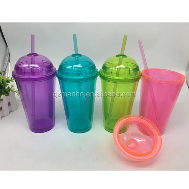 2017 Newest Design Food standard Plastic Freezer Cup With Lid And Straw