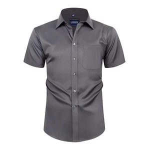 <span class=keywords><strong>Chemise</strong></span> décontractée respirante à revers de couleur unie pour hommes, style européen et américain, idéale pour l'été – Vente en gros - Product Image 1