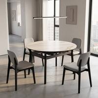 Table à manger extensible moderne blanche, aspect ardoise, base en bois, 4-8 places, mobilier de salle à manger contemporain