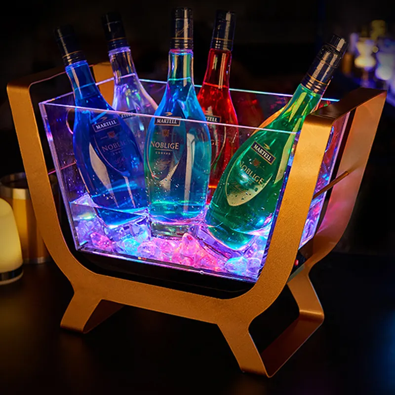Night Club Bar Usato Ha Condotto La Luce del dispositivo di Raffreddamento del Metallo Telaio In Acrilico Secchiello per il Ghiaccio