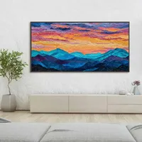 Peinture à l'huile abstraite texturée moderne de grande taille, faite à la main, avec un design personnalisé, représentant une montagne vif et colorée, pour la décoration murale de la maison, du bureau ou de l'hôtel