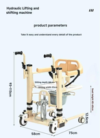WCHT Lève-personne hydraulique de transfert, déambulateur, chaise-commode réglable et pliable, 200 kg, équipement de sécurité pour salle de bain