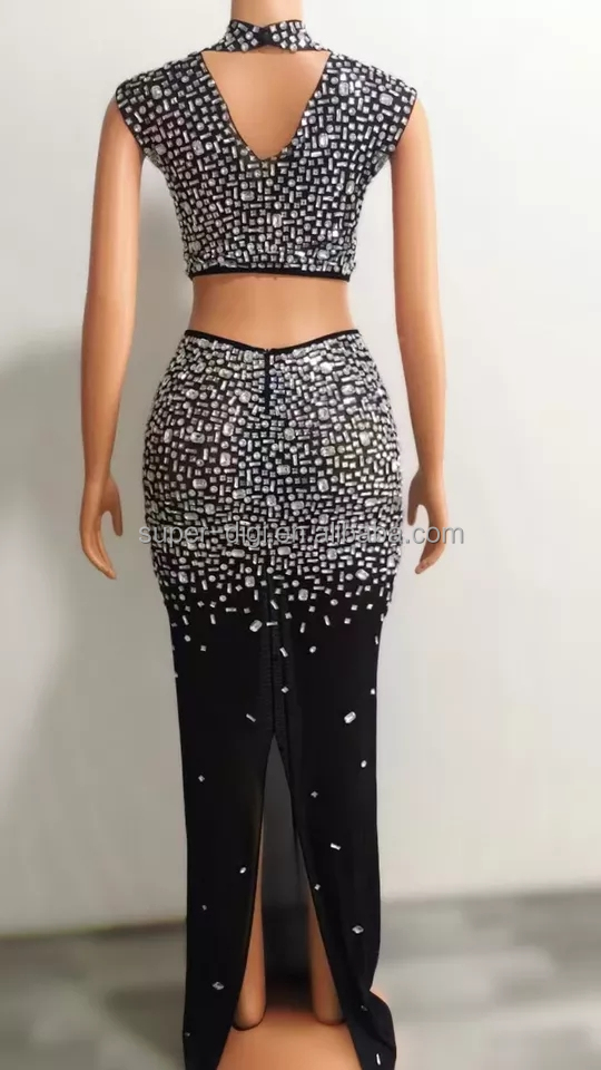 Sparkly Singer Stage Show Full Stone Black Rhinestone Top