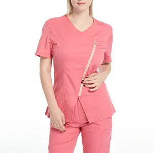 Fashion Scrubs Uniforms Sets Nurse Medical Work Clothes Hospital Woman Wear Fit Slim Spandex Jogger Sweatshirt Sweatpants