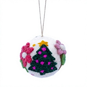Handmade Eco-Friendly Wool Felt Traditional <b>Christmas</b> Ball Ornament Round Indoor Holiday Decoration with <b>Tree</b> Flower Design - Product Image 2