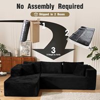 Canapé modulaire en L sans assemblage, 110 pouces, avec compression, sans armature, en tissu peluche moderne, inclinable, en mousse à mémoire de forme, noir