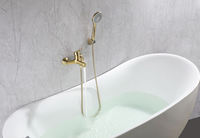 Ensemble de robinetterie de luxe en laiton massif et céramique pour baignoire et douche, finition or brossé, avec jet pluie, idéal pour hôtels et salles de bain
