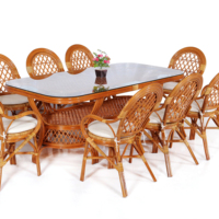 Ensemble de salle à manger en rotin JAVA, design asiatique traditionnel, mobilier confortable pour la maison, la villa, l'hôtel, Indonésie