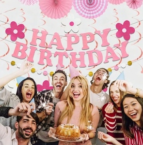 DAMAI - Juego de Pancartas de Feliz Cumpleaños con Flores Rosas de Primavera, Decoraciones para Colgar en la Pared para Fiestas, Pancarta para Baby Shower - Product Image 2