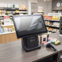 Terminal de point de vente à écran tactile capacitif Windows 7/10 de 15,6 pouces, caisse enregistreuse avec imprimante thermique intégrée de 58 mm, processeur Intel Quad-core