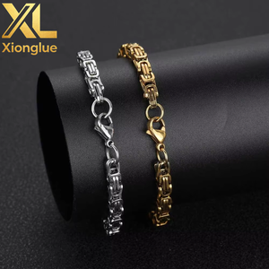 Vintage Hop Stainless Steel Zircon 18K Gold Plated Unisex Necklace Bracelet Set - Product Image 5
