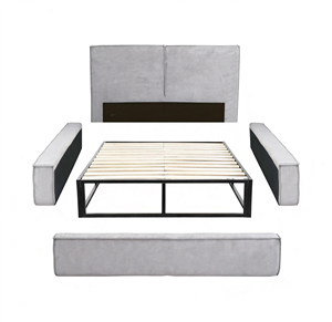 מיטת קווין מרופדת בבד, חוסכת מקום, מודרנית, עם מסגרת מתכת ללא צורך בכלים - Product Image 3