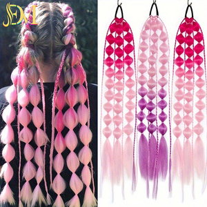 Extension <span class=keywords><strong>de</strong></span> cheveux synthétique <span class=keywords><strong>de</strong></span> 24 pouces faite à la main, style ombré, queue <span class=keywords><strong>de</strong></span> <span class=keywords><strong>cheval</strong></span> et <span class=keywords><strong>tresse</strong></span>, extension <span class=keywords><strong>de</strong></span> cheveux synthétique colorée, style tressé à bulles, femme - Product Image 1